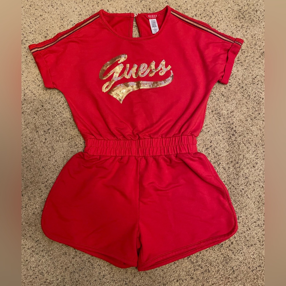 Guess Vibrant Red Playsuit Romper with Shimmering Gold Logo